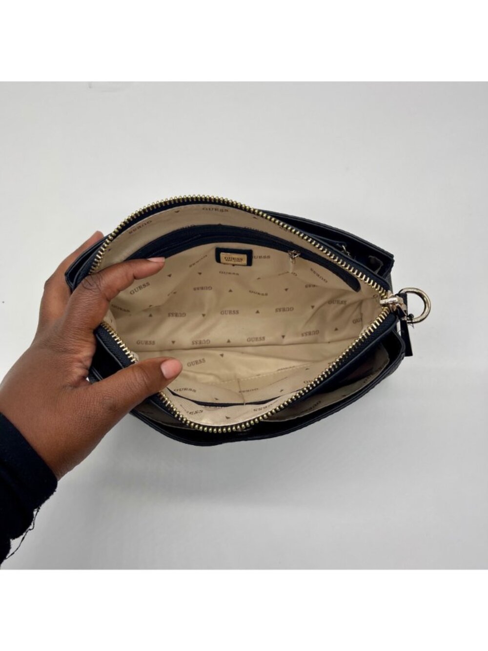 Guess Black Triple Compartment Leather Crossbody Bag - Picture 10 of 12